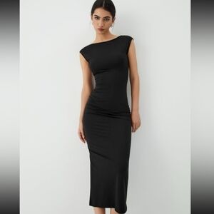MICAS Backless Bodycon Midi Dress Black Cap Sleeve Size SM NWT
